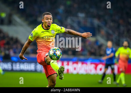 Mailand, Italien. 6 Nov, 2019. Gabriel Jesus (Manchester City) während des Turniers runde, Gruppe C, Atalanta vs Manchester City, Fussball Champions League Männer Meisterschaft in Mailand, Italien, 06. November 2019 - LPS/Fabrizio Carabelli Credit: Fabrizio Carabelli/LPS/ZUMA Draht/Alamy leben Nachrichten Stockfoto