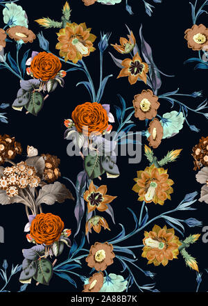 Nahtlose floral background Schal Kunst abstrakt design Textil. Nahtlose schöne künstlerische hellen tropischen Muster bunten Stoff Blumenmuster. Stockfoto
