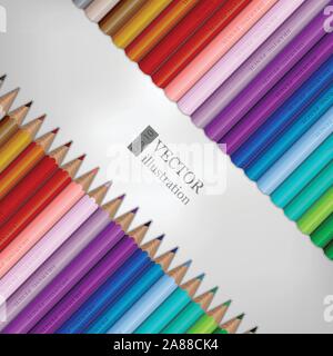 Reihen von Regenbogen Buntstifte auf weißem Hintergrund. Stock Vektor
