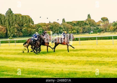 Pferderennen reiten Sport jockeys Wettbewerb Pferde laufen Aquarell Malerei illustration Stockfoto