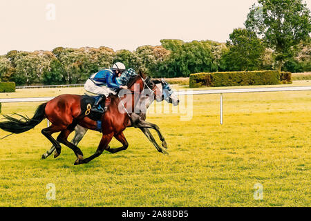 Pferderennen reiten Sport jockeys Wettbewerb Pferde laufen Aquarell Malerei illustration Stockfoto