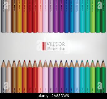 Reihen von Regenbogen Buntstifte auf weißem Hintergrund. Stock Vektor
