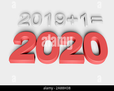 Silvester. Rote Zahl 2020 in der Nähe von 2019. 3D-Rendering Stockfoto