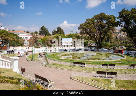 Bicentennial Brunnen oder Fuente del Bicentenario im Parque Simon Bolivar in Sucre, Bolivien Stockfoto