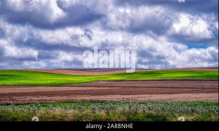 Ein offener Raum, der durch die Schichten von Farbe unter einem bewölkten Himmel belebt. HDR-Bild. Stockfoto