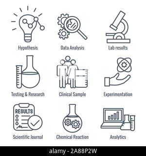 Wissenschaftliche Prozess Icon Set - Hypothese, Analyse, etc. Stock Vektor