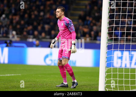 Mailand, Italien. 06. November 2019. Uefa Champions League Gruppe C Atalanta Bergamasca Calcio vs Manchester City FC. Ederson von Manchester City FC. Stockfoto