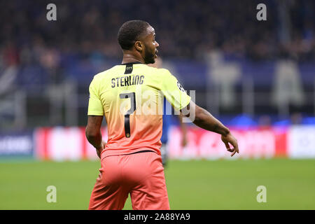 Mailand, Italien. 06. November 2019. Uefa Champions League Gruppe C Atalanta Bergamasca Calcio vs Manchester City FC. Raheem Sterling von Manchester City FC. Stockfoto