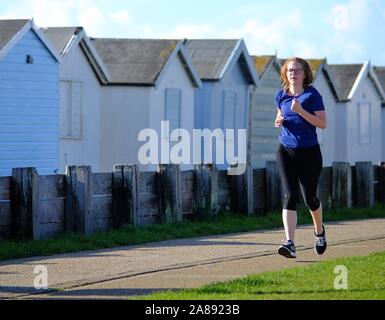 Lancing, West Sussex, UK. 7. November 2019. Die Menschen in der Sonne an der Sussex Coast © Peter Cripps/Alamy leben Nachrichten Stockfoto