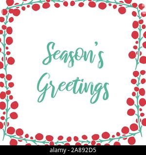 Vektor Rahmen mit Hand gezeichnet doodle Abbildung: Christmas Holly Berry. Rote Beeren mit grünen Blättern auf weißem Hintergrund. Neues Jahr, Weihnachten deco Stock Vektor