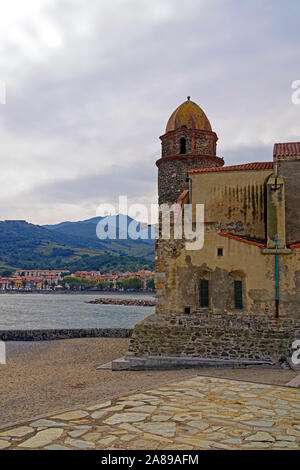 Leuchtturm, Bucht, Kirche, Église Notre-Dame-des-Anges Stockfoto