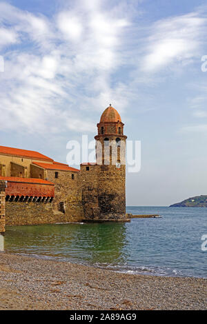 Leuchtturm, Bucht, Kirche, Église Notre-Dame-des-Anges Stockfoto