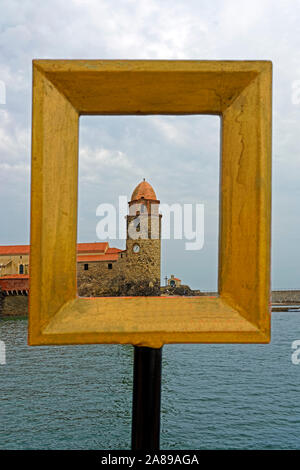 Leuchtturm, Im, Rahmen, Bucht, Kirche, Église Notre-Dame-des-Anges Stockfoto