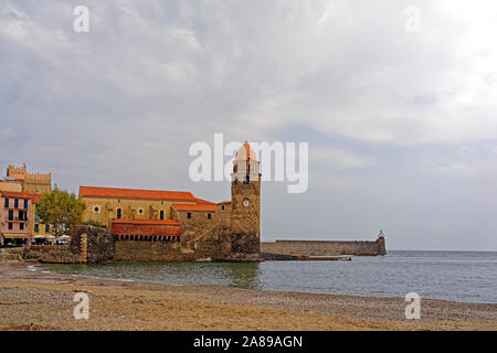 Leuchtturm, Bucht, Kirche, Église Notre-Dame-des-Anges Stockfoto