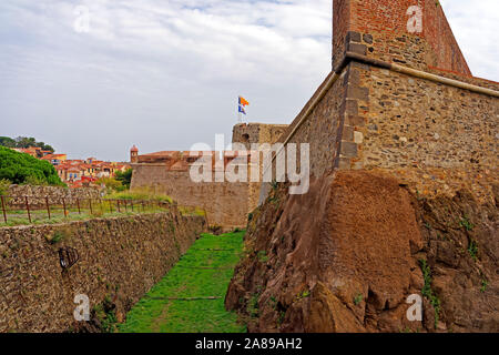 Festung, Château Royal de Collioure, Festungsmauer Stockfoto