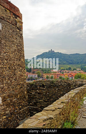 Festung, Château Royal de Collioure, Festungsmauer Stockfoto