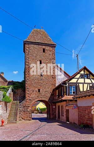 Strass enansicht, Häuserfronten, Stadttor, Les Remparts de Wangen Stockfoto