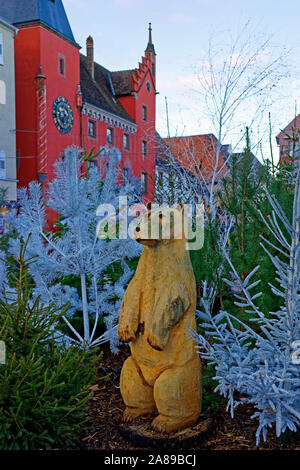 Weihnachtsmarkt, Weihnachtsdekoration, Holzfigur, Bär, Museum, Musée alsacien, astronomische Uhr Stockfoto