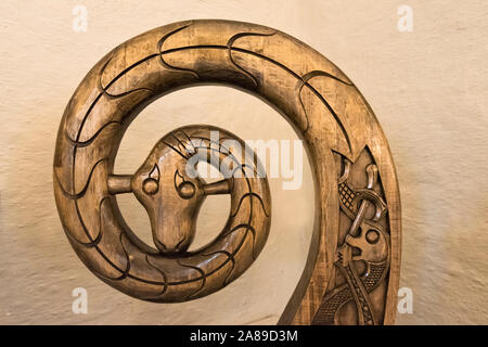 Wiederaufbau der Kopf der Schlange der Oseberg-schiff im Display an der Viking Ship Museum am Bygdoy. Oslo, Norwegen Stockfoto