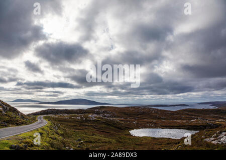 Blick Richtung Taransay von der Straße nach Huisinis, Harris, Äußere Hebriden, Schottland Stockfoto
