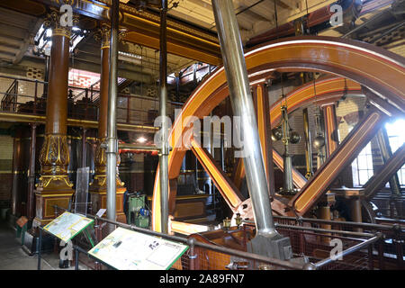 Beam Motoren in Betrieb bei Abbey Pumping Station in Leicester, Leicestershire, Großbritannien Stockfoto