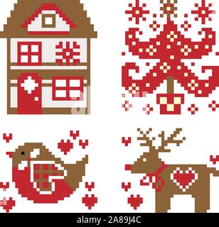 Vektor Sammlung von Weihnachten waren Dekorationen. Haus, Baum, Vogel, Hirsche. Eps 10. Stock Vektor