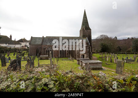 Die Note 1 aus dem 13. Jahrhundert Kirche St. Jakobus der Große in Slapton, Devon Stockfoto