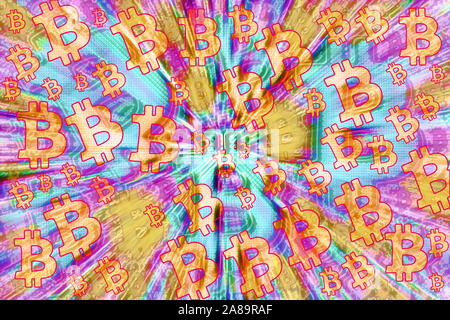 Eine abstrakte Bitcoin Symbol Hintergrundbild. Stockfoto