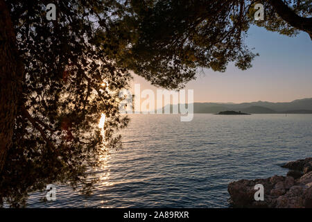 Sonnenuntergang von Setaliste Ratte, Cavtat, Dubrovnik-Neretva, Kroatien Stockfoto