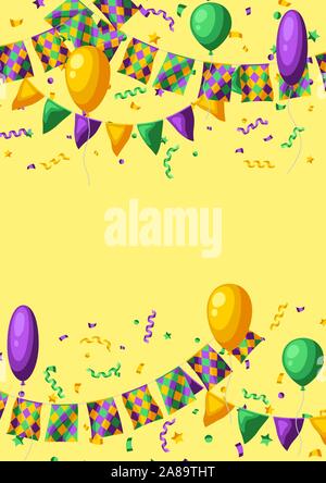 Karte mit Flaggen in Mardi Gras Farben. Stock Vektor