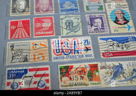 Vintage Briefmarken uns Luftpost Stockfoto