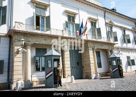 Die Bewachung der Präsident des Ungarischen offizielle Residenz in Budapest Ungarn Sandor Palast auf Castle Hill Stockfoto