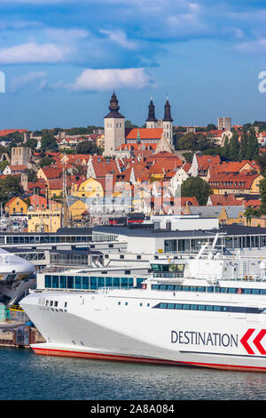 Destination Gotland Fähren angedockt in Visby, Schweden. Stockfoto