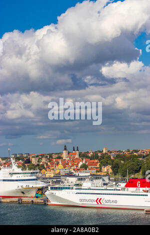 Destination Gotland Fähren angedockt in Visby, Schweden. Stockfoto