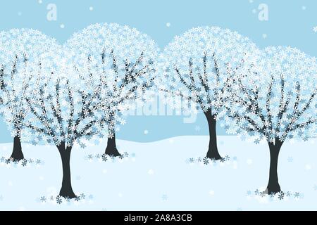 Hand schneereiche Winter vektor Landschaft Hintergrund gezeichnet. Stock Vektor