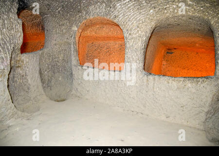 Die unterirdische Stadt Derinkuyu, Kappadokien, Türkei Stockfotografie