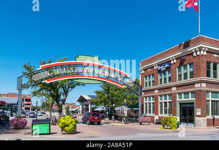 Eingang zum historischen Stadtmarkt, Fluss Marktviertel, Kansas City, Missouri, USA Stockfoto