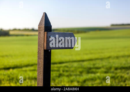 BYWAY Holzschild in der Nähe von Stonehenge, ein Ring der stehenden Steine, prähistorische Monument, Wiltshire, England, Großbritannien Stockfoto