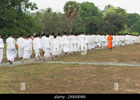 Große Gruppe von buddhistischen Nonnen während der Feier der Visak Bochea am Tempel Angkor Wat, Siem Reap, Kambodscha. Stockfoto