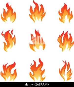 Sammlung von Feuer und Flamme Symbole. Vector Illustration und Grafik umriss Elemente. Stock Vektor