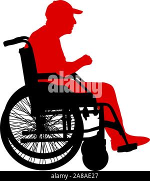 Silhouetten in einem Rollstuhl, auf einem weißen Hintergrund deaktiviert. Stock Vektor