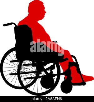 Silhouetten in einem Rollstuhl, auf einem weißen Hintergrund deaktiviert. Stock Vektor