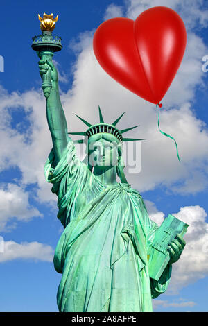 Lady Liberty, USA, Luftballon, Herzluftballon, Herzform, Freiheitsstatue, Stockfoto