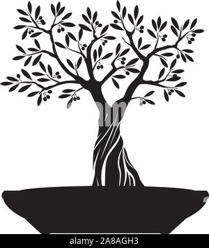 Schwarz isoliert Bonsai Baum auf weißem Hintergrund. Vector Illustration und Konzept. Pflanze im Garten. Stock Vektor