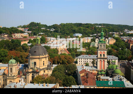 Blick vom Rathausturm, Lviv, Ukraine Stockfoto