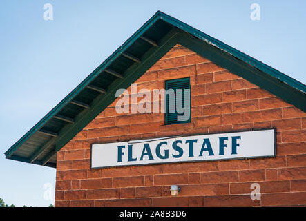 Der historische Zug Yard in Flagstaff, AZ Stockfoto