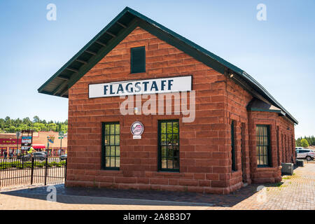 Der historische Zug Yard in Flagstaff, AZ Stockfoto