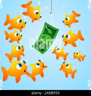 Angeln auf Geld in einem Haken Vector Illustration Cartoon Stock Vektor