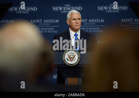 Manchester, New Hampshire, USA. 7 Nov, 2019. Vice President Mike Pence besucht Manchester, New Hampshire Credit: Allison Abendessen/ZUMA Draht/Alamy leben Nachrichten Stockfoto