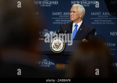 Manchester, New Hampshire, USA. 7 Nov, 2019. Vice President Mike Pence besucht Manchester, New Hampshire Credit: Allison Abendessen/ZUMA Draht/Alamy leben Nachrichten Stockfoto